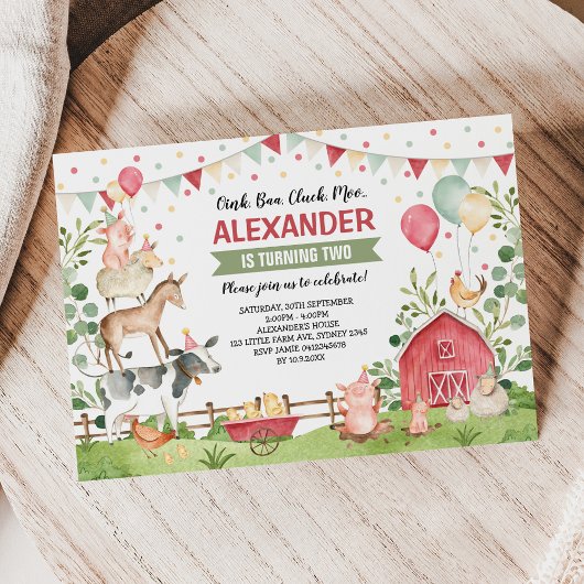 かわいい農場の動物の誕生日パーティー牧場バッシュ 招待状