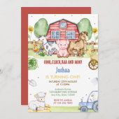 かわいい農場の動物の誕生日パーティー 招待状 (正面/裏面)
