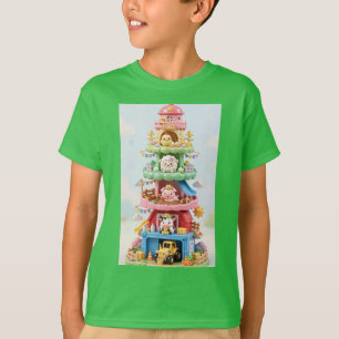 かわいい農場の動物タワーの納屋 - 牛 豚 羊 Tシャツ