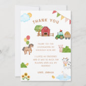 かわいい農場の動物トラクター納屋誕生日ありがとう サンキューカード (正面)