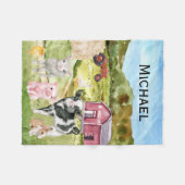 かわいい農場の動物 水彩画の納屋 モノグラム フリースブランケット (正面(横))