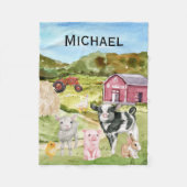 かわいい農場の動物 水彩画の納屋 モノグラム フリースブランケット (正面)