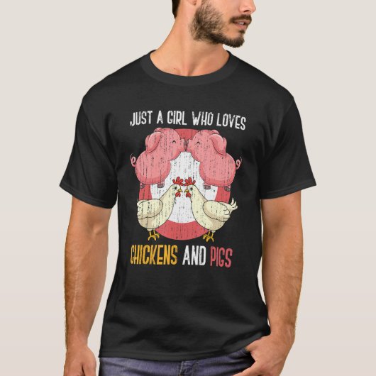 かわいい農場の動物 農家の女性たち 豚 鶏 Tシャツ (正面)