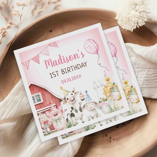 かわいい農場の動物 1歳の誕生日 スタンダードカクテルナプキン