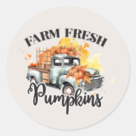 かわいい農場の新鮮なカボチャの古いトラック ラウンドシール