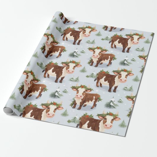 かわいい農場の牛のクリスマス ラッピングペーパー (アンロールド)