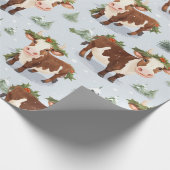 かわいい農場の牛のクリスマス ラッピングペーパー (角)