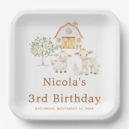 かわいい農場の納屋の牛の誕生日 ペーパープレート