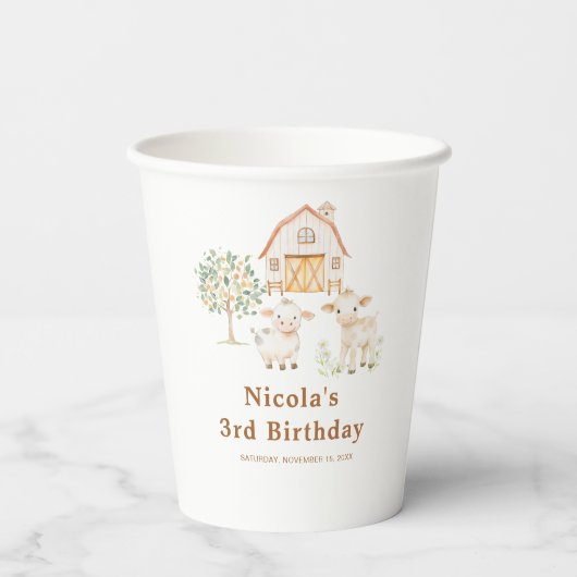 かわいい農場の納屋の牛 誕生日 紙コップ (裏面)