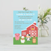 かわいい農場の納屋周囲の庭動物誕生パーティー 招待状 (スタンド正面)