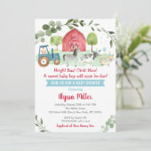 かわいい農場の緑の赤ちゃんシャワー 招待状 (スタンド正面)