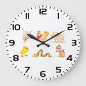 かわいい農場やペットの動物たち ラージ壁時計 (正面)
