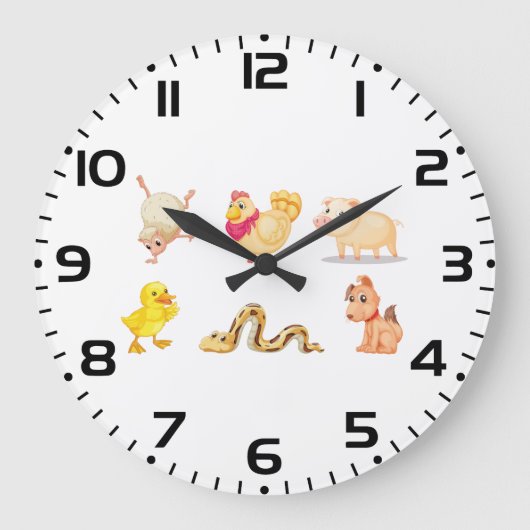 かわいい農場やペットの動物たち ラージ壁時計 (正面)