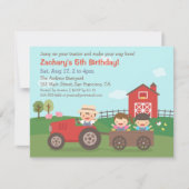 かわいい農場トラクターの子供の誕生日のパーティの招待状 招待状 (正面)