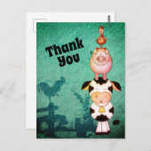 かわいい農場動物の牛、豚とローターありがとう ポストカード (正面/裏面)
