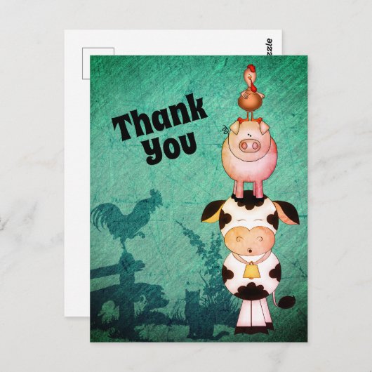 かわいい農場動物の牛、豚とローターありがとう ポストカード (正面/裏面)