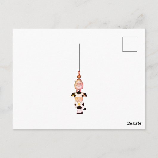 かわいい農場動物の牛、豚とローターありがとう ポストカード (裏面)