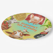 かわいい農場動物カラフルガールボーイ納屋周囲の庭パーティー ペーパープレート (アングル)