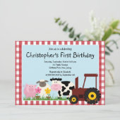 かわいい農場動物バースデーパーティ招待状 招待状 (スタンド正面)