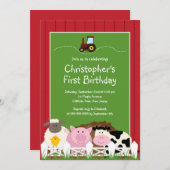 かわいい農場動物バースデーパーティ招待状 招待状 (正面/裏面)