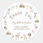 かわいい農場動物ボホベイビーシャワーありがとう ラウンドシール (正面)