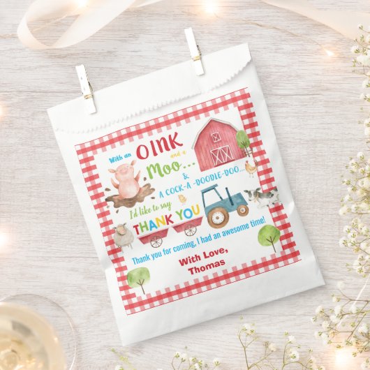かわいい農場動物納屋周囲の庭誕生日ありがとう フェイバーバッグ (クリップ留めされた状態)