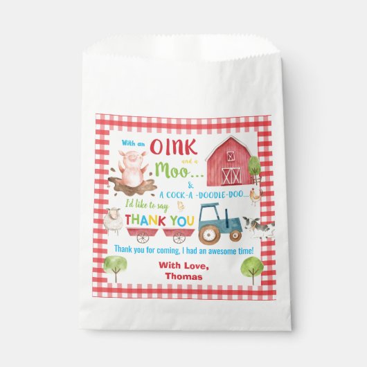 かわいい農場動物納屋周囲の庭誕生日ありがとう フェイバーバッグ (正面)