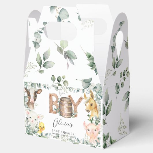 かわいい農場動物緑の男の子納屋ベイビーシャワー フェイバーボックス (オープン)