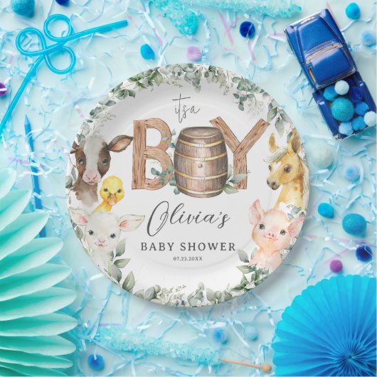 かわいい農場動物緑の男の子納屋ベイビーシャワー ペーパープレート (パーティー)