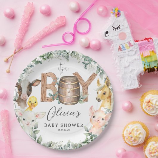 かわいい農場動物緑の男の子納屋ベイビーシャワー ペーパープレート (パーティー)