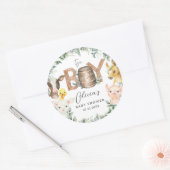 かわいい農場動物緑の男の子納屋ベイビーシャワー ラウンドシール (封筒)