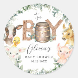 かわいい農場動物緑の男の子納屋ベイビーシャワー ラウンドシール