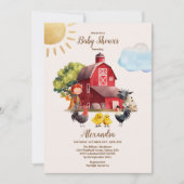 かわいい農場動物緑の男の子納屋ベイビーシャワー 招待状 (正面)