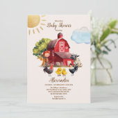 かわいい農場動物緑の男の子納屋ベイビーシャワー 招待状 (スタンド正面)