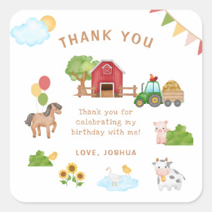 かわいい農場動物誕生日ありがとう好意ステッカー スクエアシール