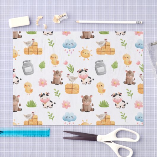 かわいい農場生活と牧場の赤ちゃん動物のパターン 薄葉紙 (クラフト)