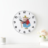 かわいい農家のピッチフォークオーバーオールと麦わら帽子 ラージ壁時計 (ホーム)