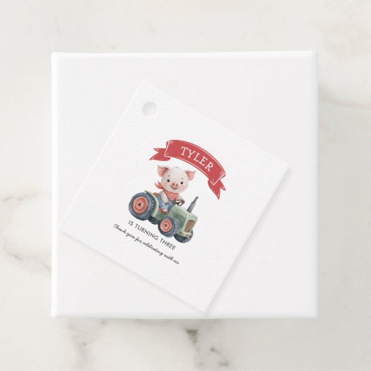 かわいい農家の動物の豚の誕生日パーティー フェイバータグ (インサイチュ)