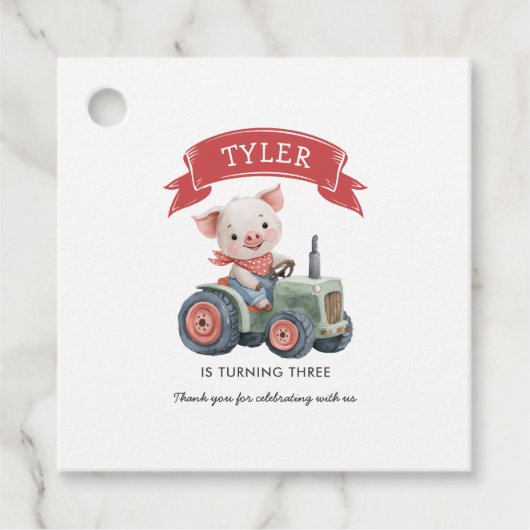 かわいい農家の動物の豚の誕生日パーティー フェイバータグ (正面)