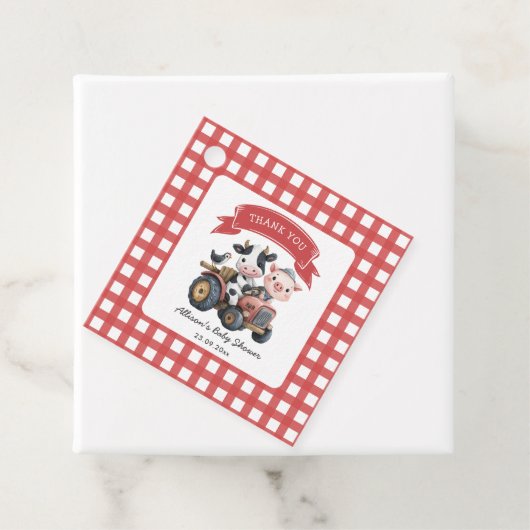 かわいい農家の動物ベビーシャワー赤いストライプ フェイバータグ (インサイチュ)