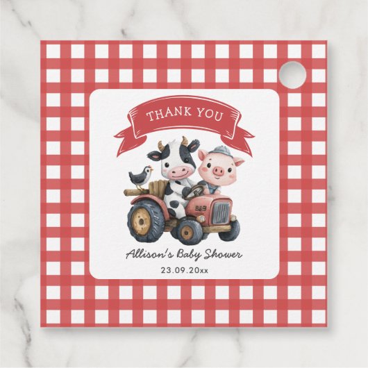 かわいい農家の動物ベビーシャワー赤いストライプ フェイバータグ (裏面)