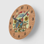 かわいい農家の歓迎チキン愛好家 ラウンド壁時計 (傾斜)