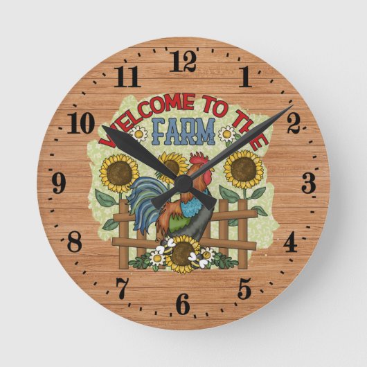 かわいい農家の歓迎チキン愛好家 ラウンド壁時計 (正面)