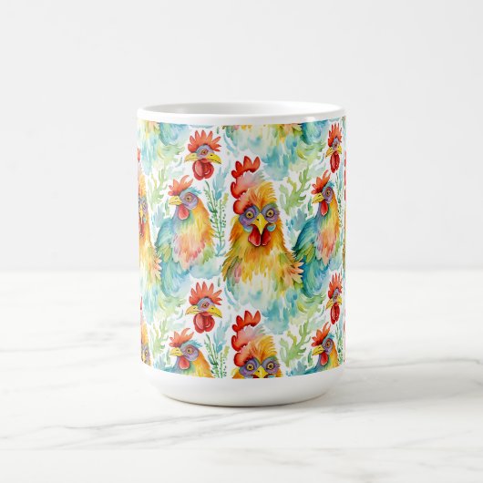 かわいい農家の水彩鶏 コーヒーマグカップ (中央)
