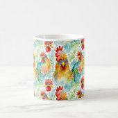 かわいい農家の水彩鶏 コーヒーマグカップ (中央)