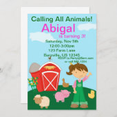 かわいい農家ガールファーム誕生日パーティーの招待 招待状 (正面/裏面)