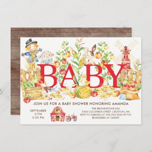 かわいい農家マーケットベビーシャワー招待状 招待状 (正面/裏面)