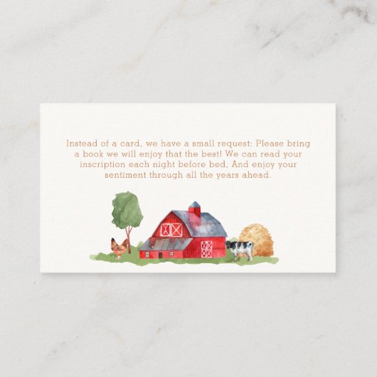 かわいい農家マーケット納屋周囲の庭本の赤ちゃんシャワー エンクロージャーカード (裏面)