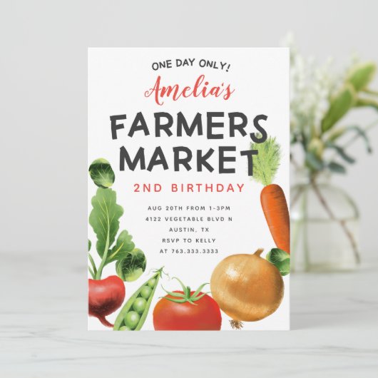 かわいい農家市場野菜バースデーパーティー 招待状 (スタンド正面)