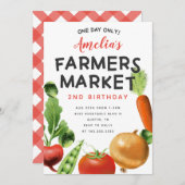 かわいい農家市場野菜バースデーパーティー 招待状 (正面/裏面)